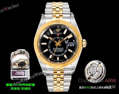 AR+ Factory Weighted Version Rolex SKY-DWELLER Black Face 904L 2-Tone Yellow Gold Watch 42mm